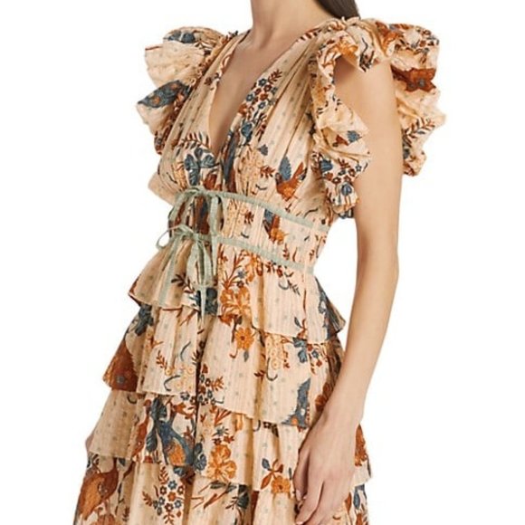 Ulla Johnson Marni Mini Dress Vintage Floral Ruffle Skirt in Egret Size 8 (M) - Picture 4 of 7